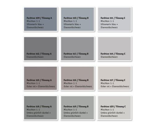 Kreidezeit Farbpigmentmischungen für Sumpfkalkfarben Farbton 109-120