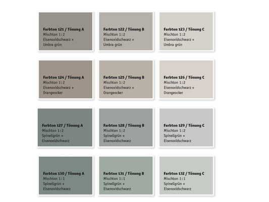 Kreidezeit Farbpigmentmischungen für Sumpfkalkfarben Farbton 121-132