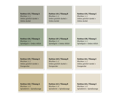 Kreidezeit Farbpigmentmischungen für Sumpfkalkfarben Farbton 133-144