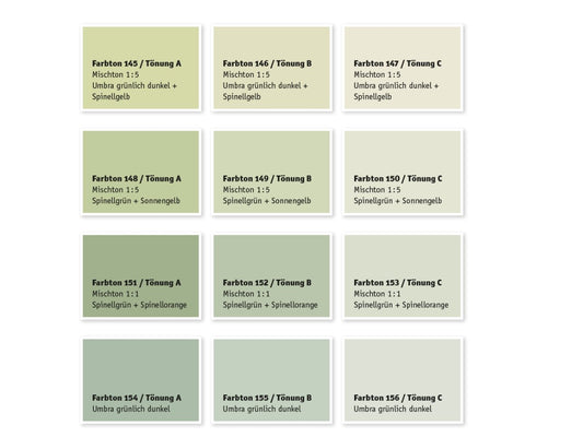 Kreidezeit Farbpigmentmischungen für Sumpfkalkfarben Farbton 145-156