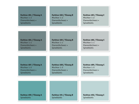 Kreidezeit Farbpigmentmischungen für Sumpfkalkfarben Farbton 181-192
