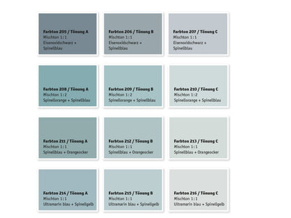 Kreidezeit Farbpigmentmischungen für Sumpfkalkfarben Farbton 205-216