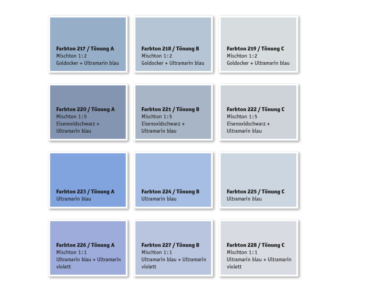 Kreidezeit Farbpigmentmischungen für Sumpfkalkfarben Farbton 217-228