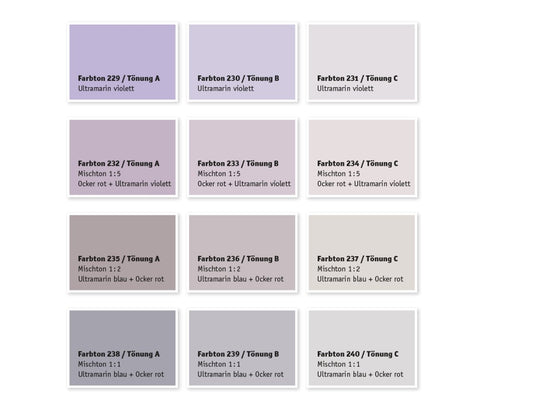 Kreidezeit Farbpigmentmischungen für Sumpfkalkfarben Farbton 229-240