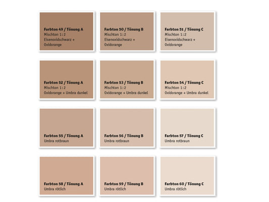 Kreidezeit Farbpigmentmischungen für Sumpfkalkfarben Farbton 49-60