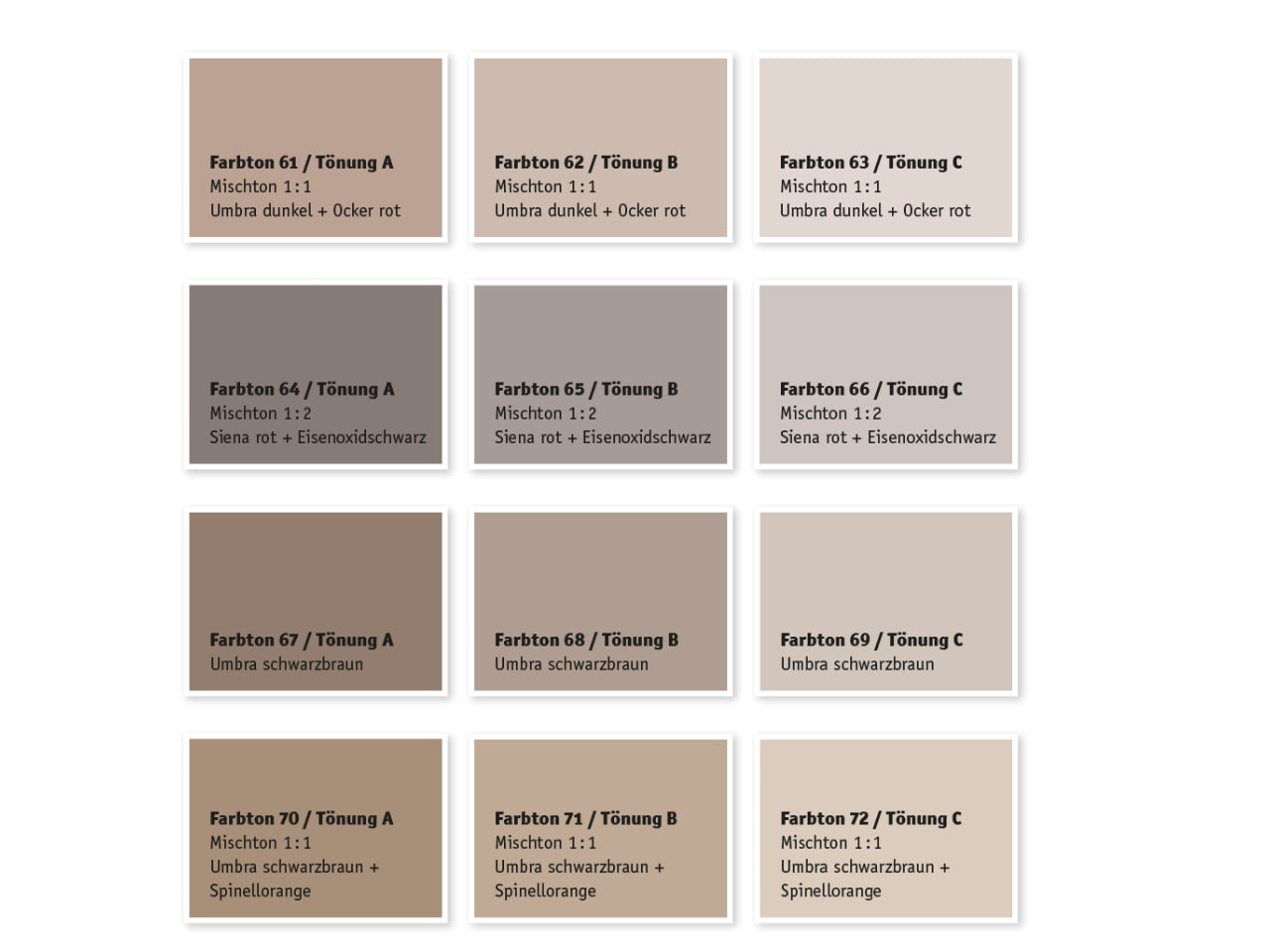 Kreidezeit Farbpigmentmischungen für Farben (trocken) Farbton 61-72
