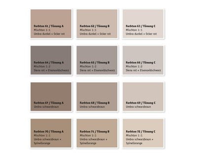 Kreidezeit Farbpigmentmischungen für Sumpfkalkfarben Farbton 61-72