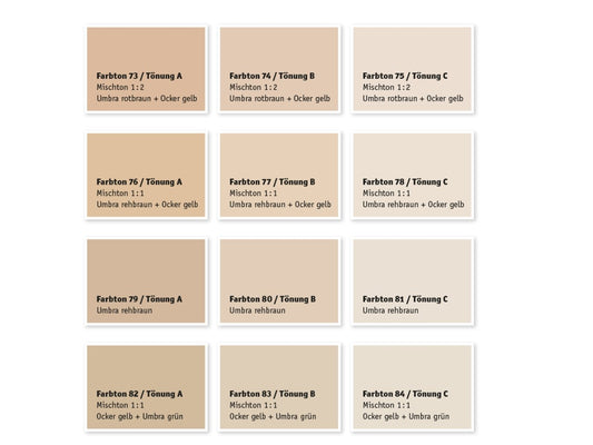 Kreidezeit Farbpigmentmischungen für Sumpfkalkfarben Farbton 73-84