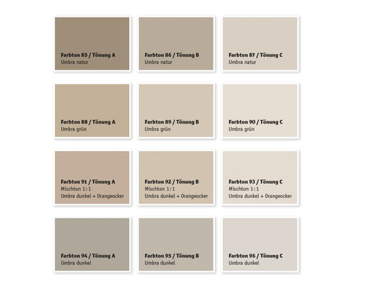 Kreidezeit Farbpigmentmischungen für Sumpfkalkfarben Farbton 85-96