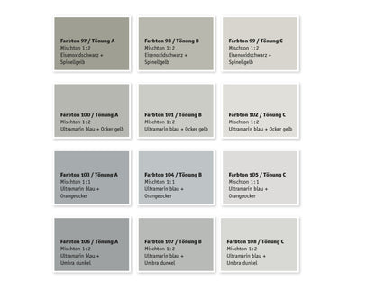 Kreidezeit Farbpigmentmischungen für Farben (trocken) Farbton 97-108