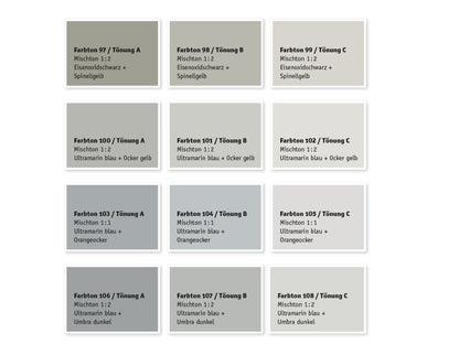 Kreidezeit Farbpigmentmischungen für Sumpfkalkfarben Farbton 97-108